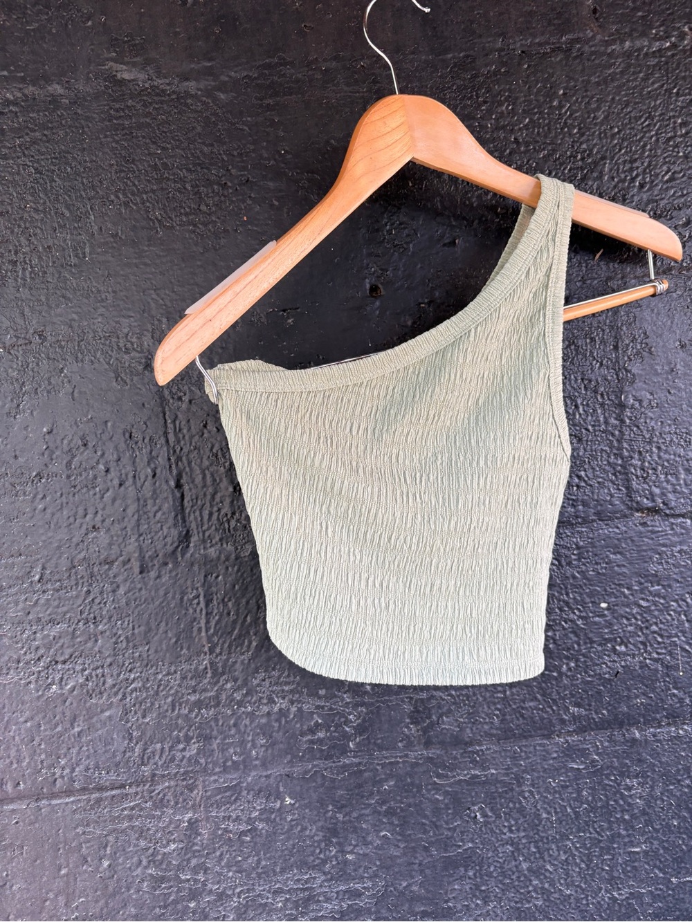 American Eagle Outfitters One-Shoulder Ribbed Crop Top - Sage Green